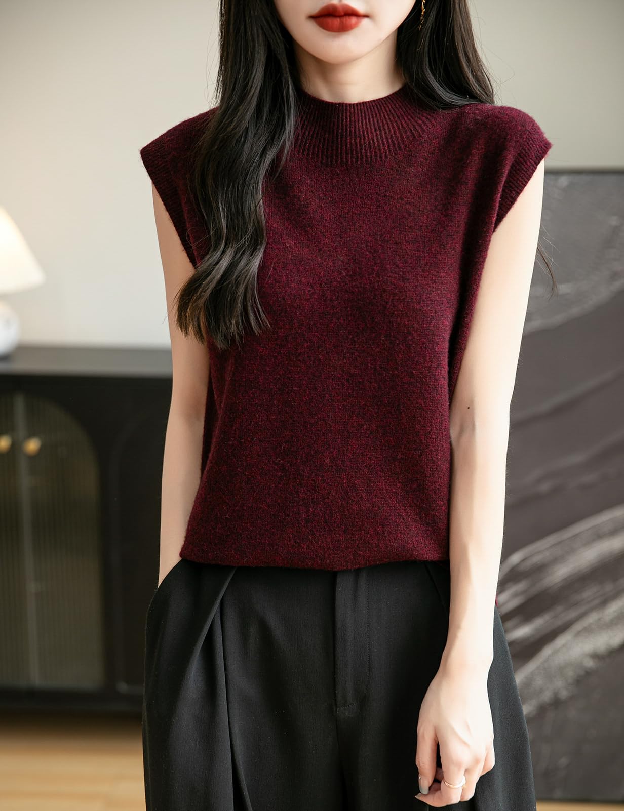 Chanyarn Donna 100% Lana Merino Primavera Autunno Inverno Prima Linea Pronto da Indossare Collo Alto Senza Cuciture Maglia Senza Maniche Maglione Gilet