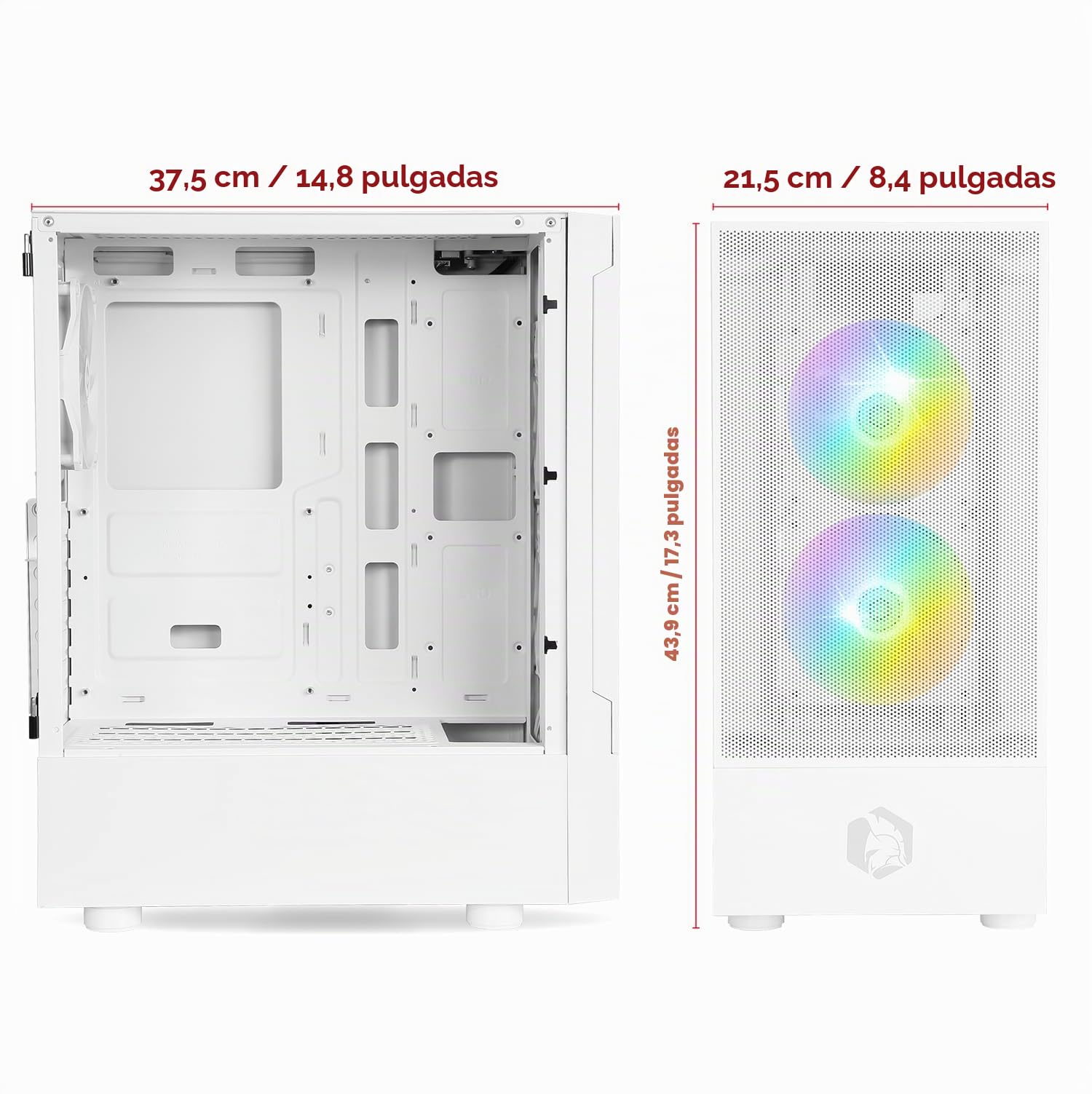EMPIRE GAMING – Caja PC Gamer Sapphire - ARGB Mid-Tower ATX/Micro ATX/ITX - Puerta Lateral de Vidrio Templado - 3 Ventiladores 3 Pines 5 Voltios LED RGB Direccionable 120MM - MB Sync - Blanco