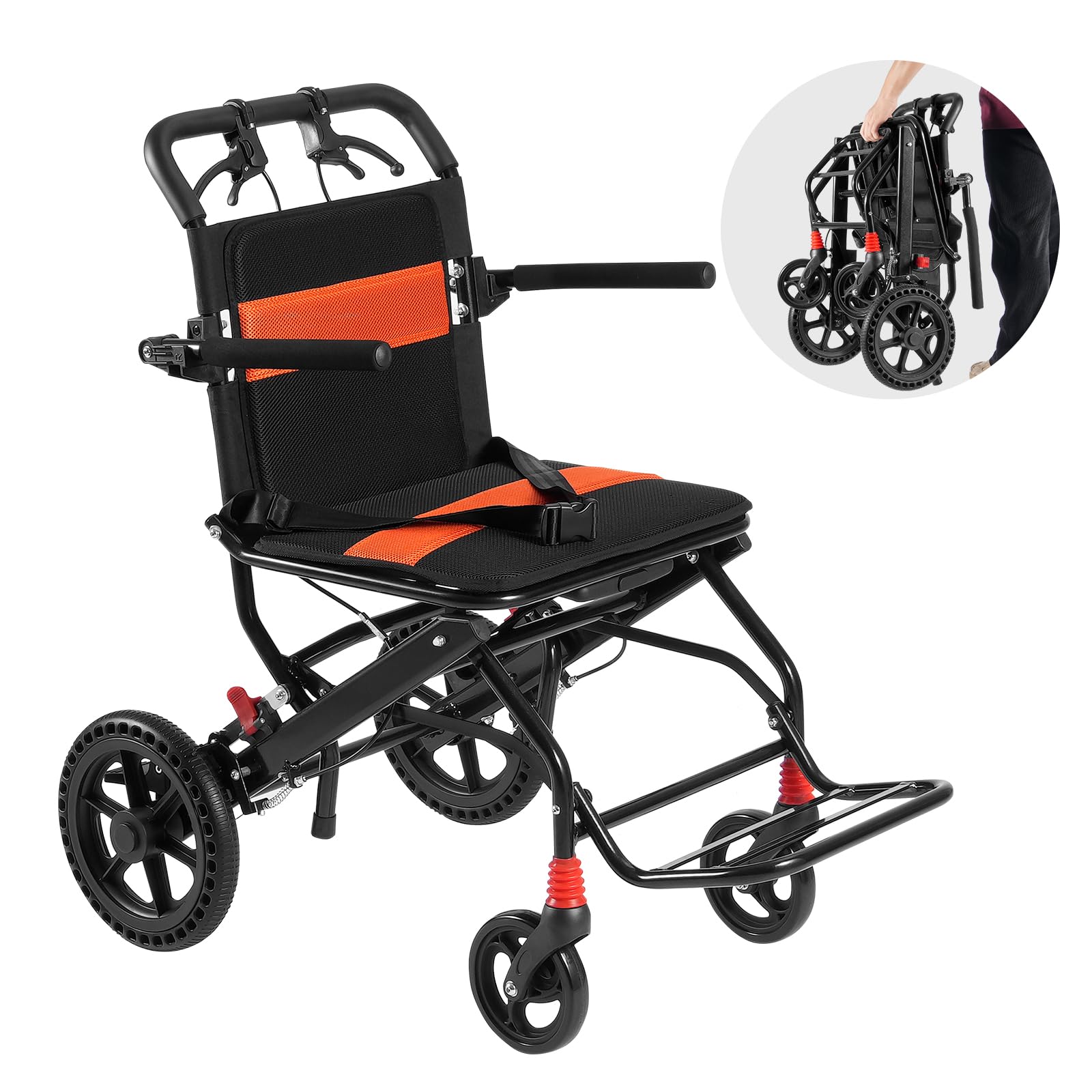 VEVOR Wheelchair, Aluminum Alloy Ultra-Lightweight Transport Chair for Adults, Foldable Wheelchair with Flip-Back Desk-Length Arms, Self-Locking Brake, 18-Inch Wide Seat, 220lbs Weight Capacity