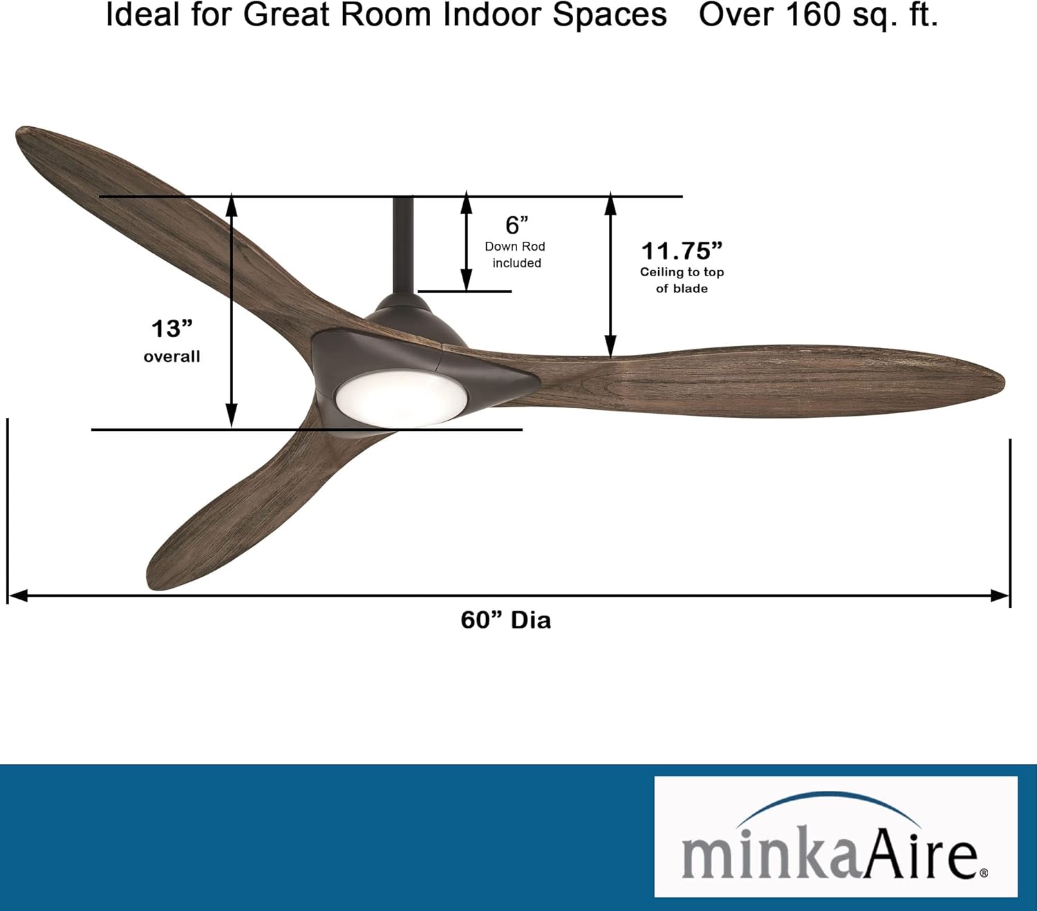 MINKA-AIRE F868L-CL/DRF Sleek 60 Inch Smart Ceiling Fan with DC Motor and LED Light in Coal Finish and Driftwood Blades Compatible with Alexa, Nest, Ecobee, Google Home and iOS/Android App