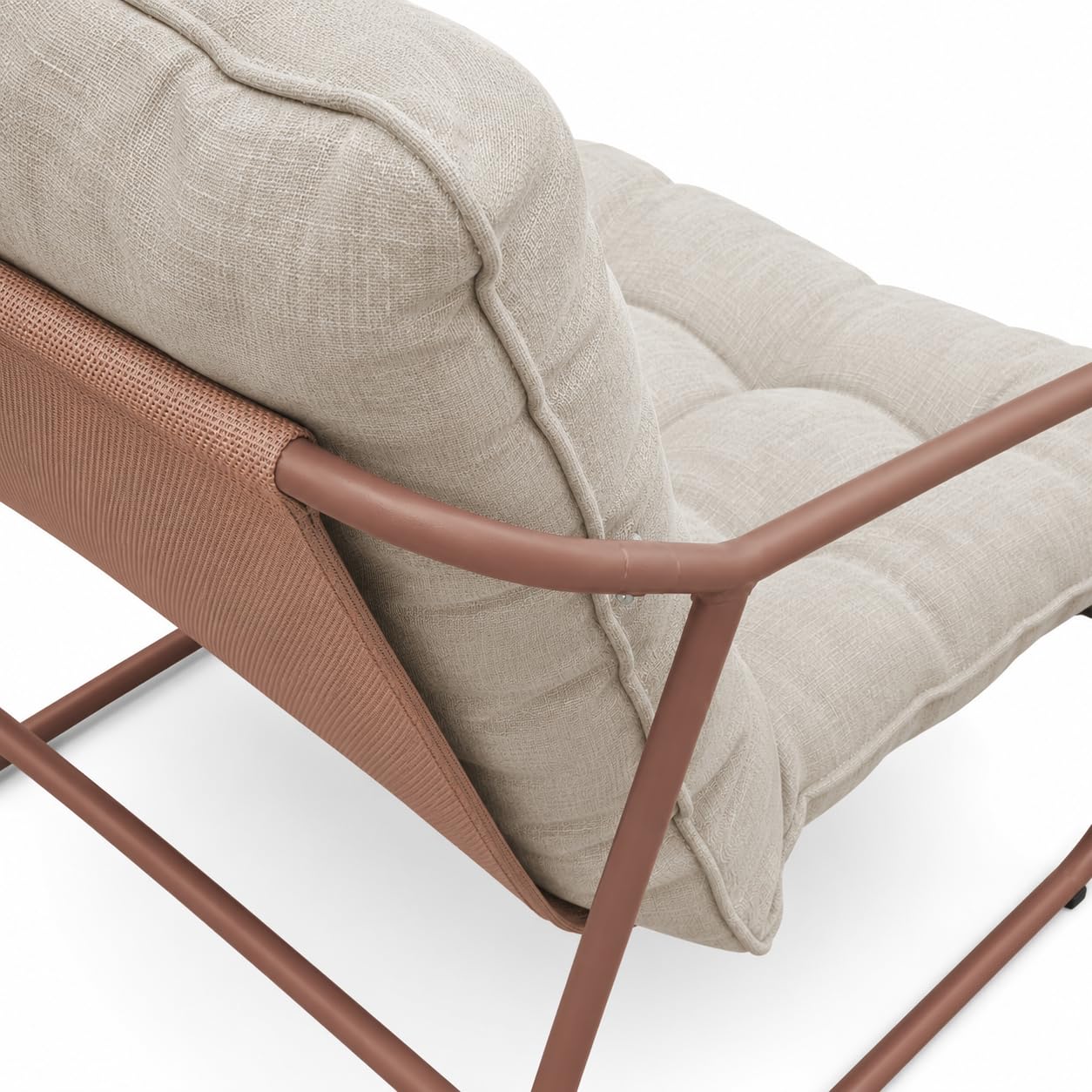 Brigros Estosa - Set Salotto da Giardino 2 Posti con 2 Poltrone e Tavolino, Arredo Esterno in Acciaio Zincato Mocha Mousse con Cuscini Beige Idrorepellenti, Set Relax Outdoor