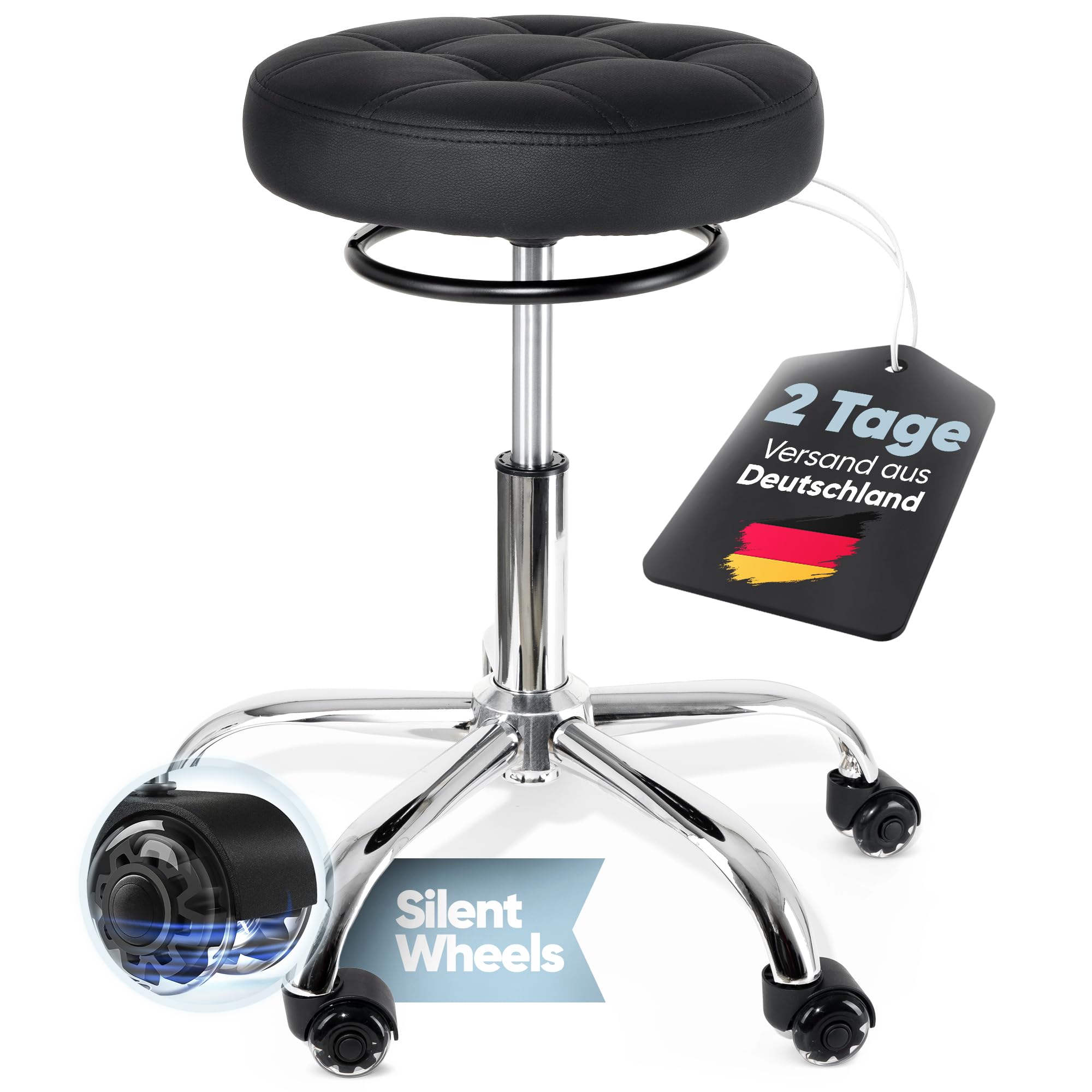 Bürohocker Ergonomisch [TESTSIEGER] Rollhocker Sitzhocker Höhenverstellbar [48-68cm] Ergonomischer Hocker für Büro [Schwingeffekt] Wackelhocker Stehhocker | Arbeitshocker rutschfest Rund