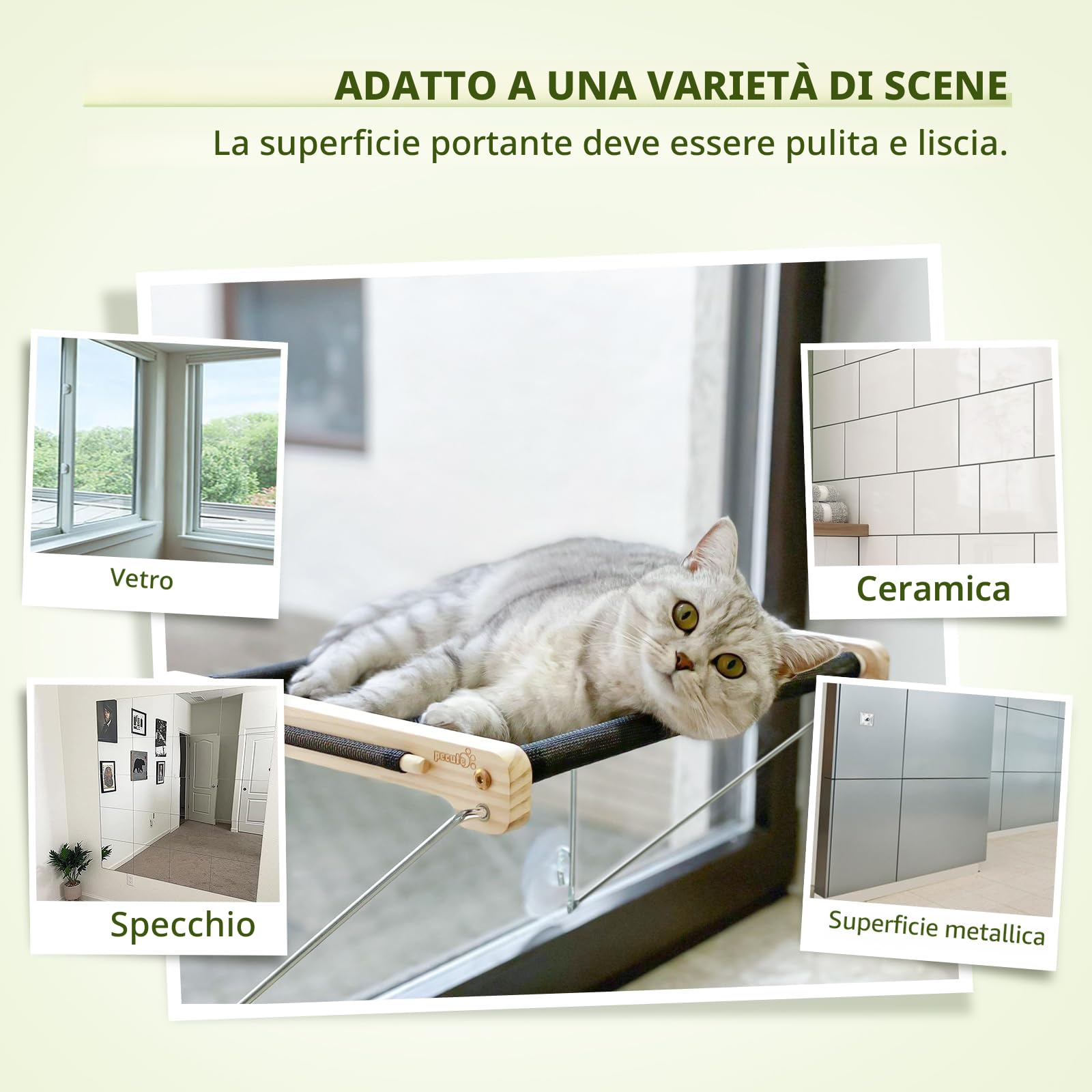 Pecute Amaca per Gatti in Legno Osservazione Degli Uccelli 46 * 32 CM, Letto Montato per Gattini, Trespolo Robusto con 4 Ventose, Facile da Montare, può Contenere Fino a 15 kg