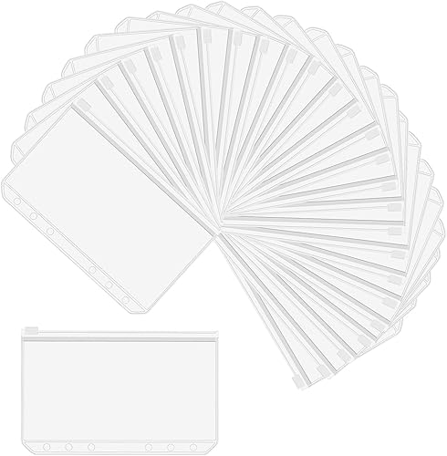 20 pcs Pochette Plastique A6, 6 trous Pochettes Classeur, Budgetaire Perforée Tr