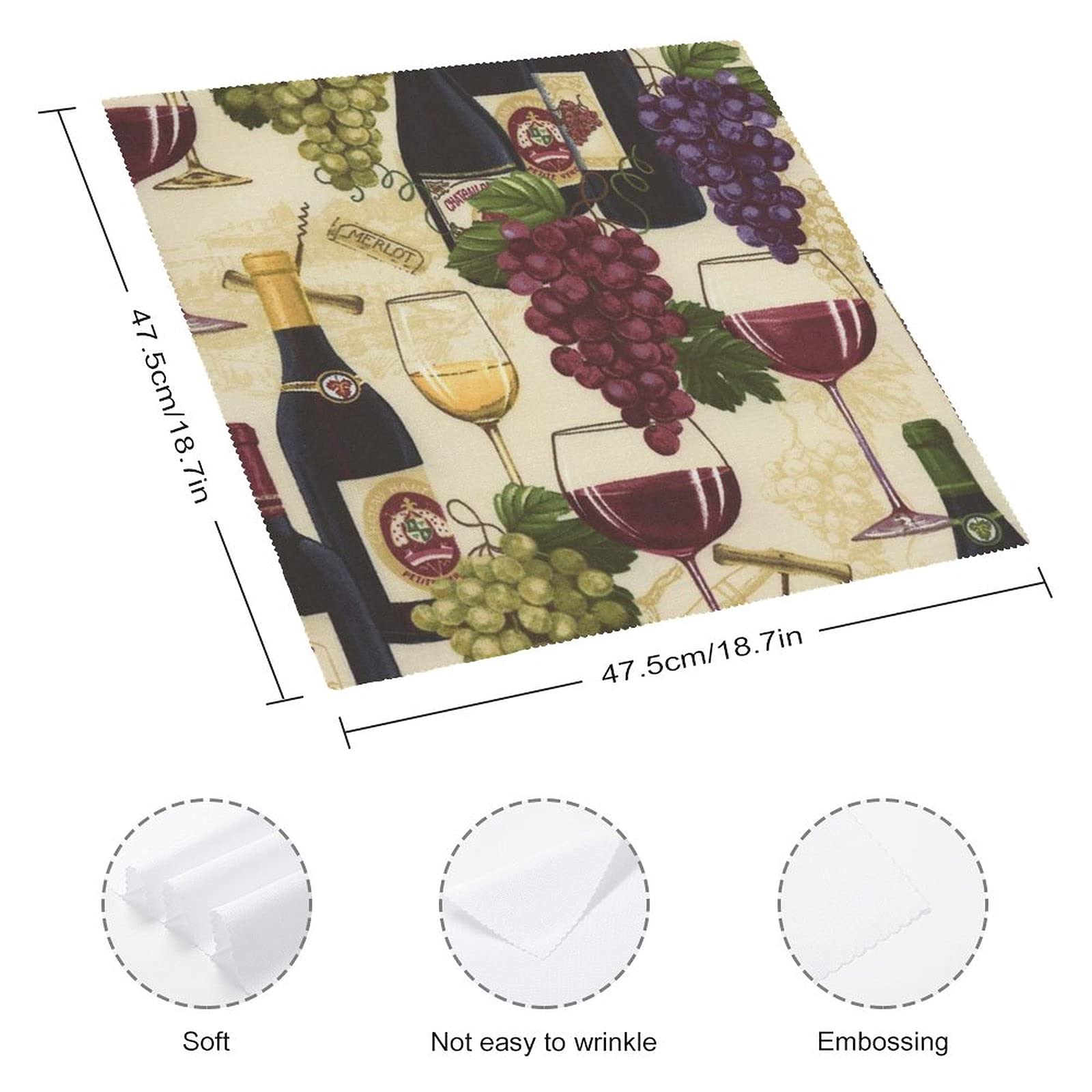 Wine Bottle and Grape Cloth Dinner Napkins Soft Durable Napkins Set for Everyday Use 6 PCS