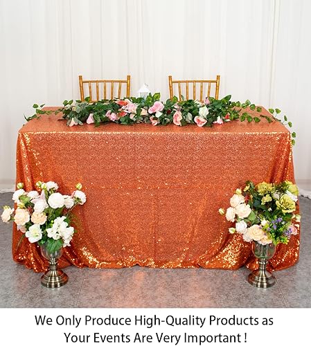 Miniatura 2 de ShinyBeauty Mantel rectangular de 60 x 102 pulgadas, mantel decorativo de lentejuelas naranjas para fiesta de cumpleaños, mantel de mesa de tela