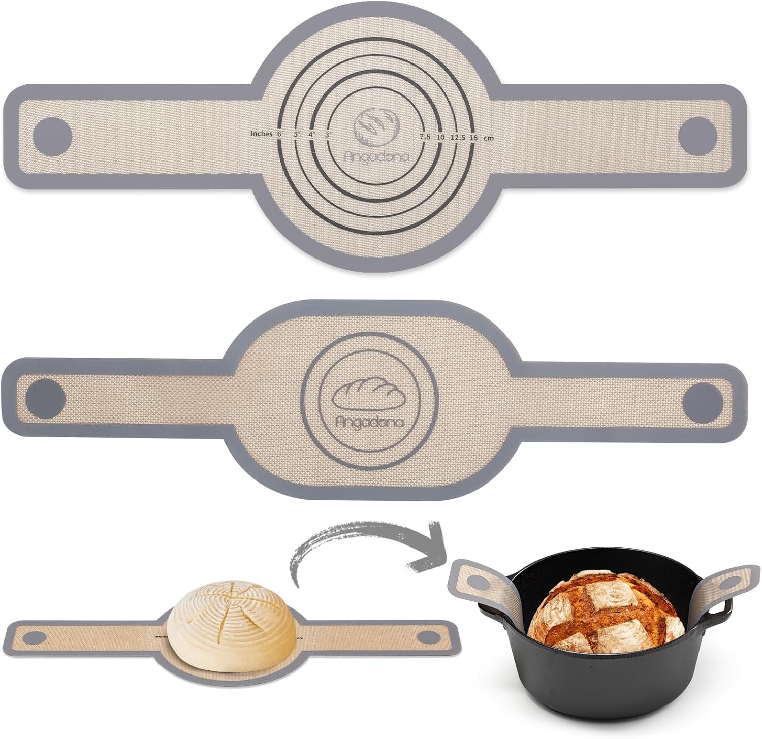 Silicone Bread Sling Oval and Round - Non-Stick & Easy Clean Reusable Oval Silicone Baking Mat for dutch oven. With Long Handles Sourdough Bread Baking mat tools supplier Liner (Gray) (Gray) Thumbnail