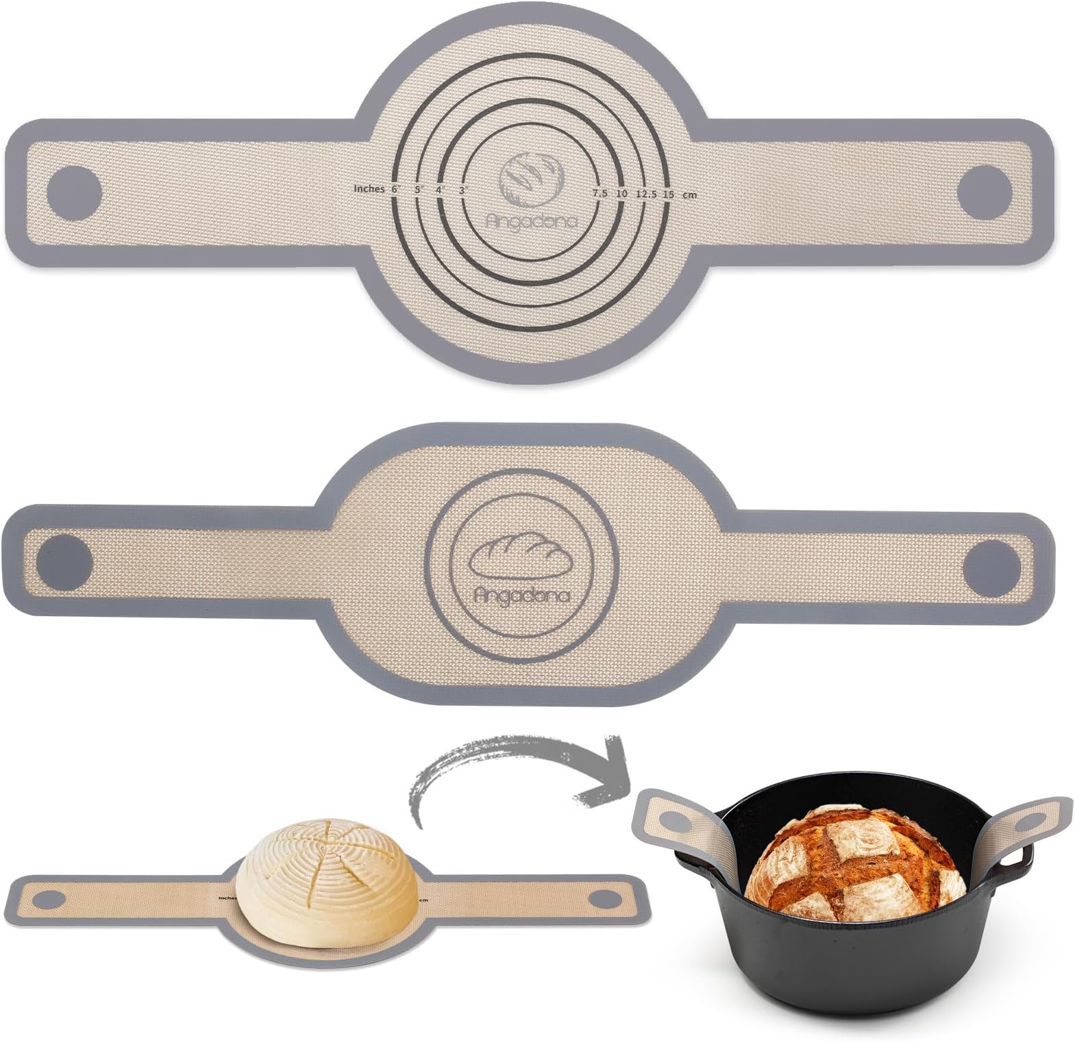 Silicone Bread Sling Oval and Round - Non-Stick & Easy Clean Reusable Oval Silicone Baking Mat for dutch oven. With Long Handles Sourdough Bread Baking mat tools supplier Liner (Gray)