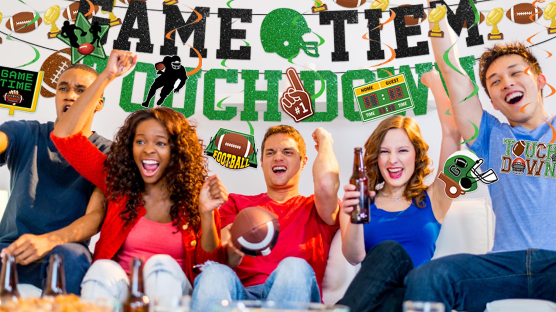 37-Piece Football Party Decorations Kit - Game Time Banner, Hanging Swirls, Cutouts For Tailgate & Birthday