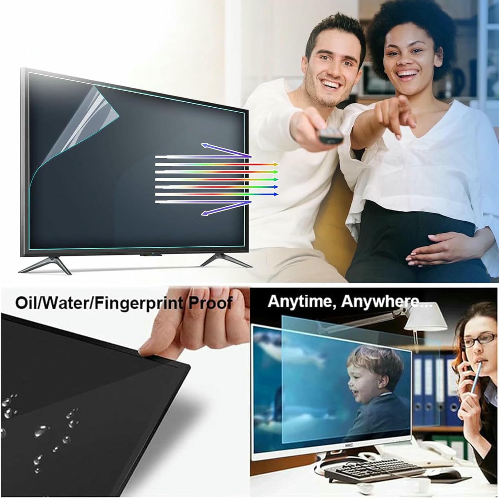Protector de Pantalla para TV, Filtro Que bloquea la luz UV y Azul, película Mate antiarañazos y sin Burbujas, para 48-58 Pulgadas, 55 Pulgadas, 50 Pulgadas, 50，50in