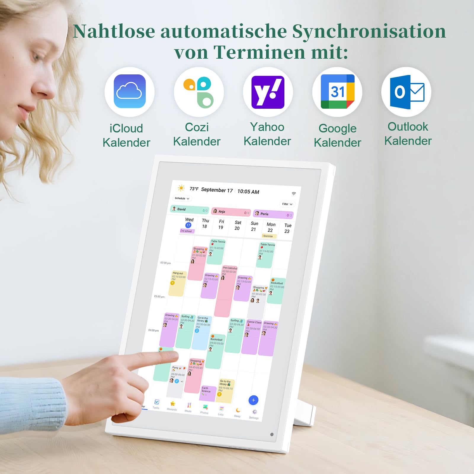 Digitaler Kalender, 10.1 Zoll Digitaler Wandkalender für Familien, Touchscreen Terminplaner mit App Synchronisation, Essensplaner und Belohnungssystem