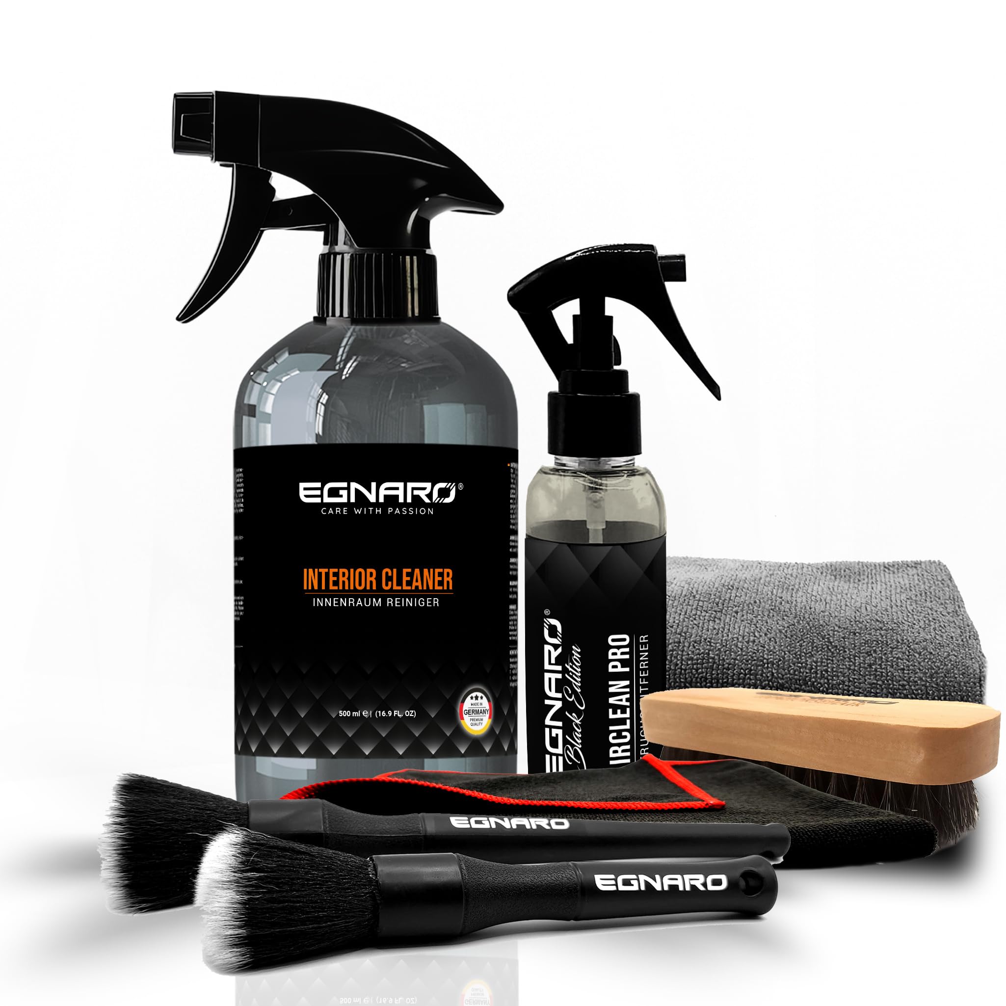 Air Premium Set- mit Gratis Mikrofasertuch - Auto Innenreiniger & Geruchsentferner Spray mit Frischeduft + Premium Mikrofasertuch & Bürsten – Autopflege Komplett-Set