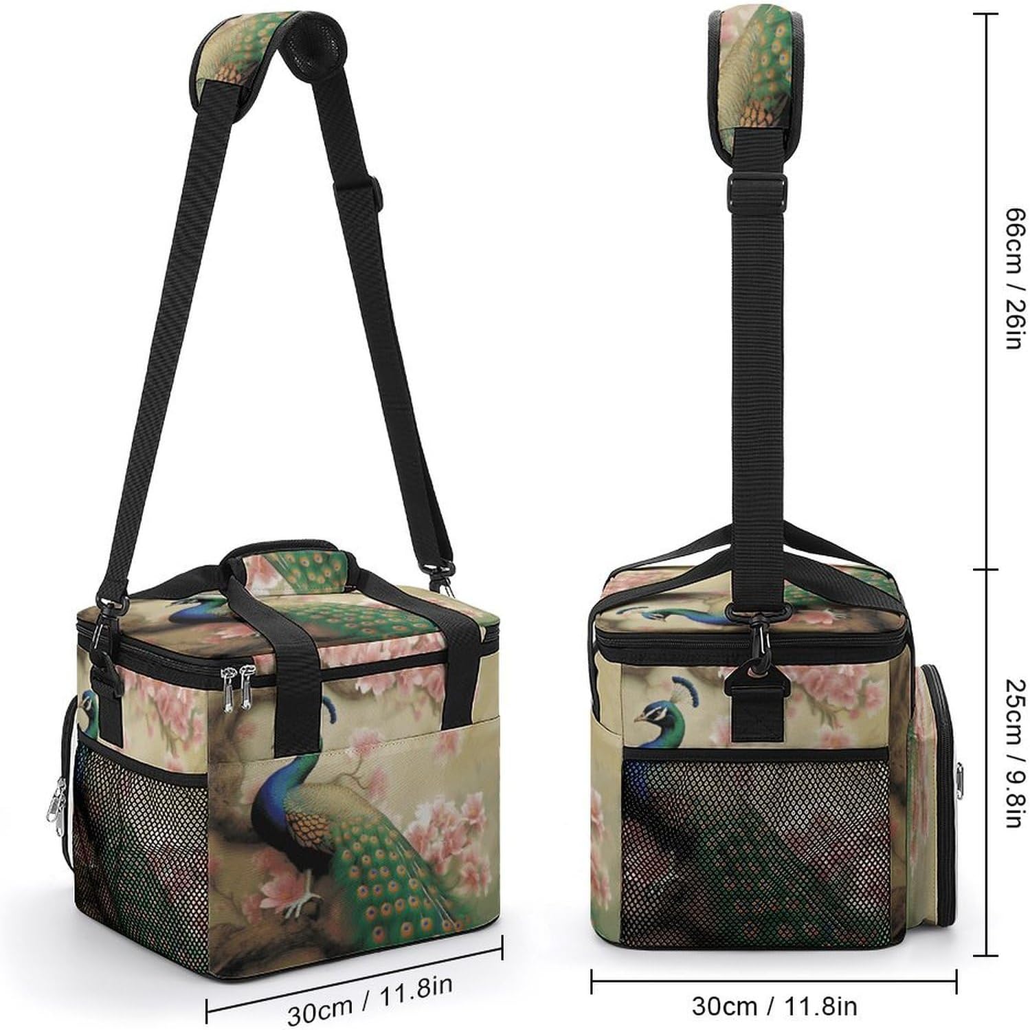 Oriental Peacock on Flower Tree Cooler Bags Portable Soft Cooler Bag Lightweight Ice Chest Insulated Lunch Bags Camping Cooler Bag Cooler Lunch Tote Coolers for Picnic Travel Beach