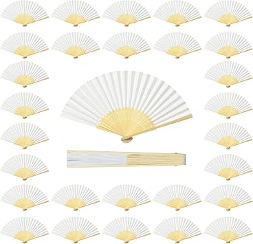 Coucoland 50Pcs Hand Fan Bulk - White Bamboo Folding Handheld Fan Hand Fan for Wedding Home Decoration Party Favors Bridal Dancing Party