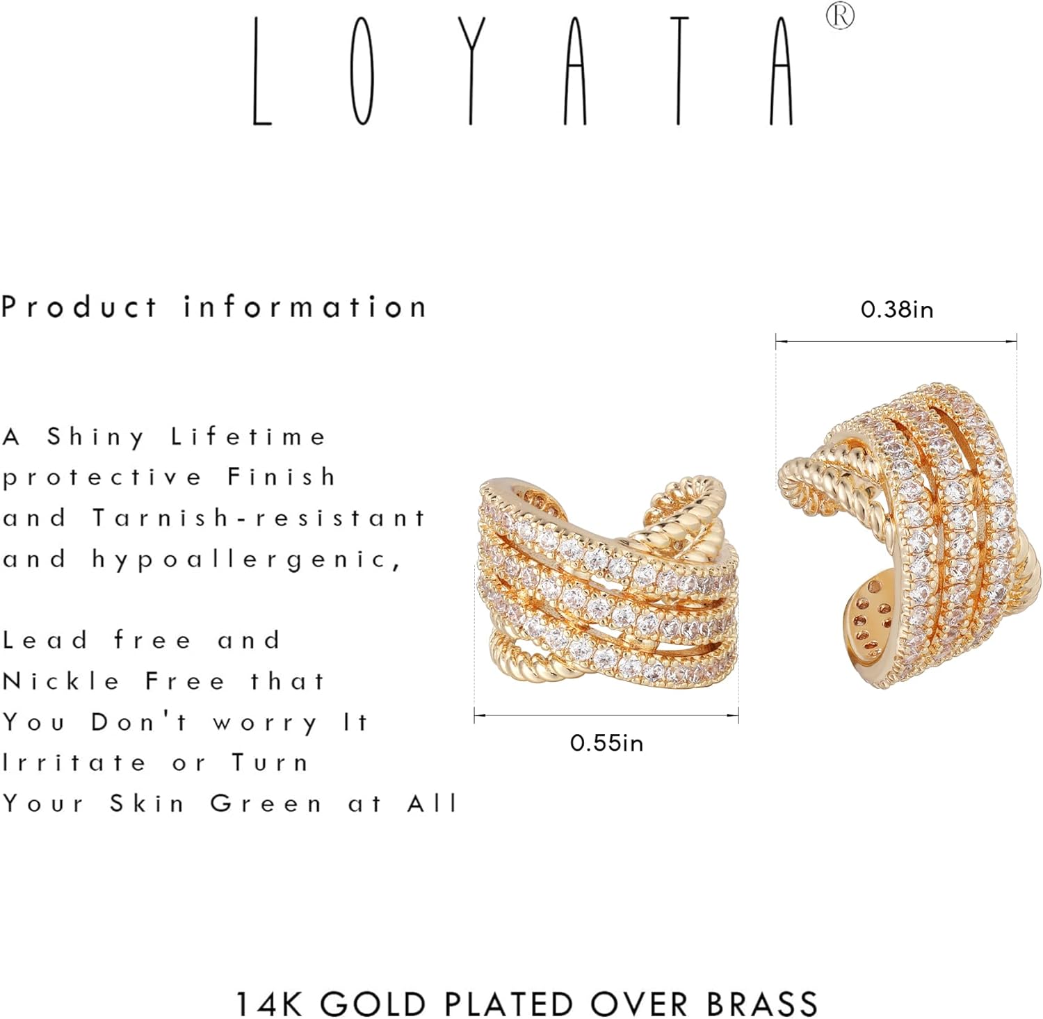 LOYATA 14K Gold Plated Cubic Zirconia Ear Cuff Huggie Hoop Ear Cuff Earrings for Women Clip On Cartilage Earring Gold Earrings for Women Jewelry Gifts - Image 6