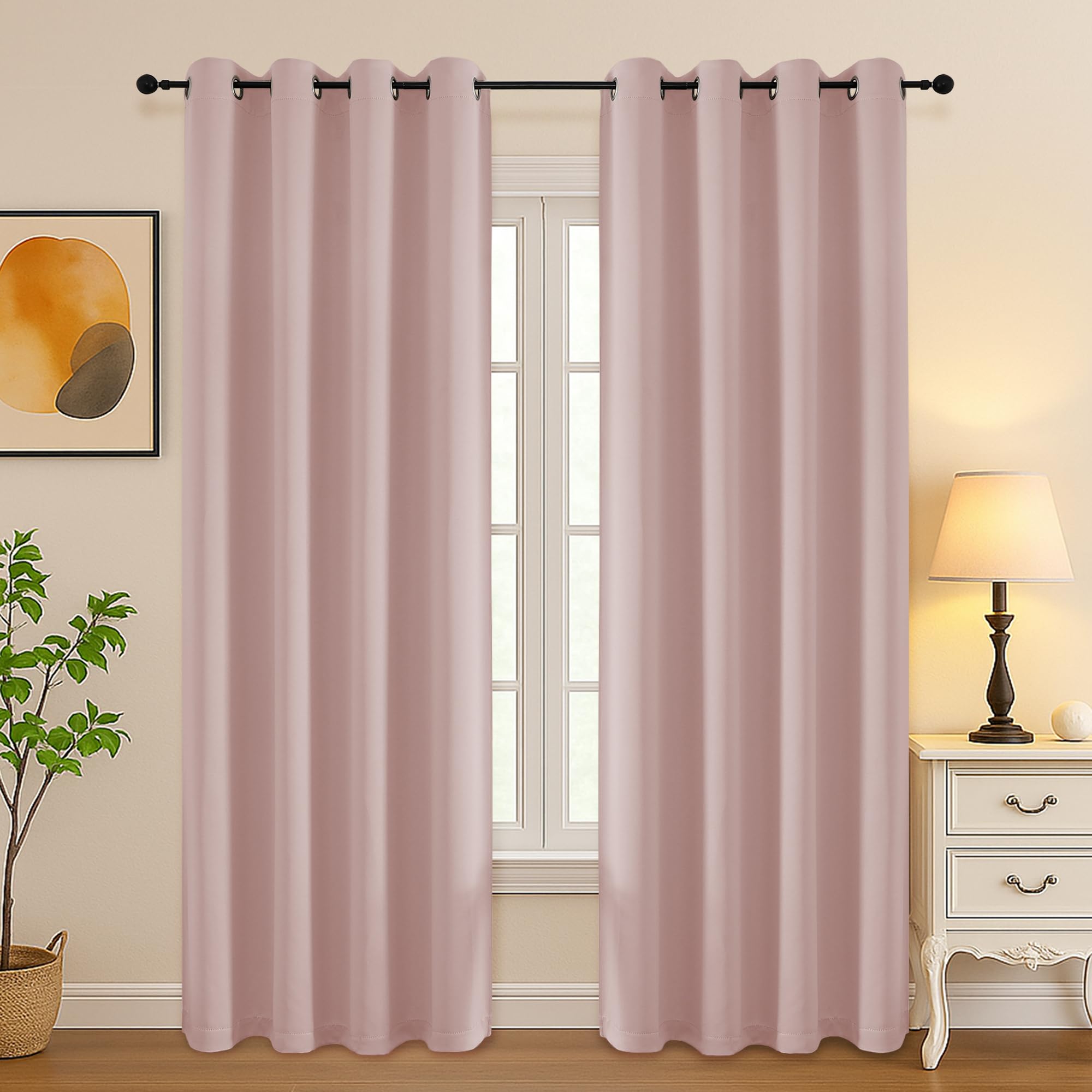 Simplebrand Blush Room Darkening Curtains for Bedroom Living Room 84 Inch Length 2 Panels Set, Thermal Insulated Curtains &amp; Drapes, Solid Grommet Noise Reducing Window Treatment, W50 x L84 Inch