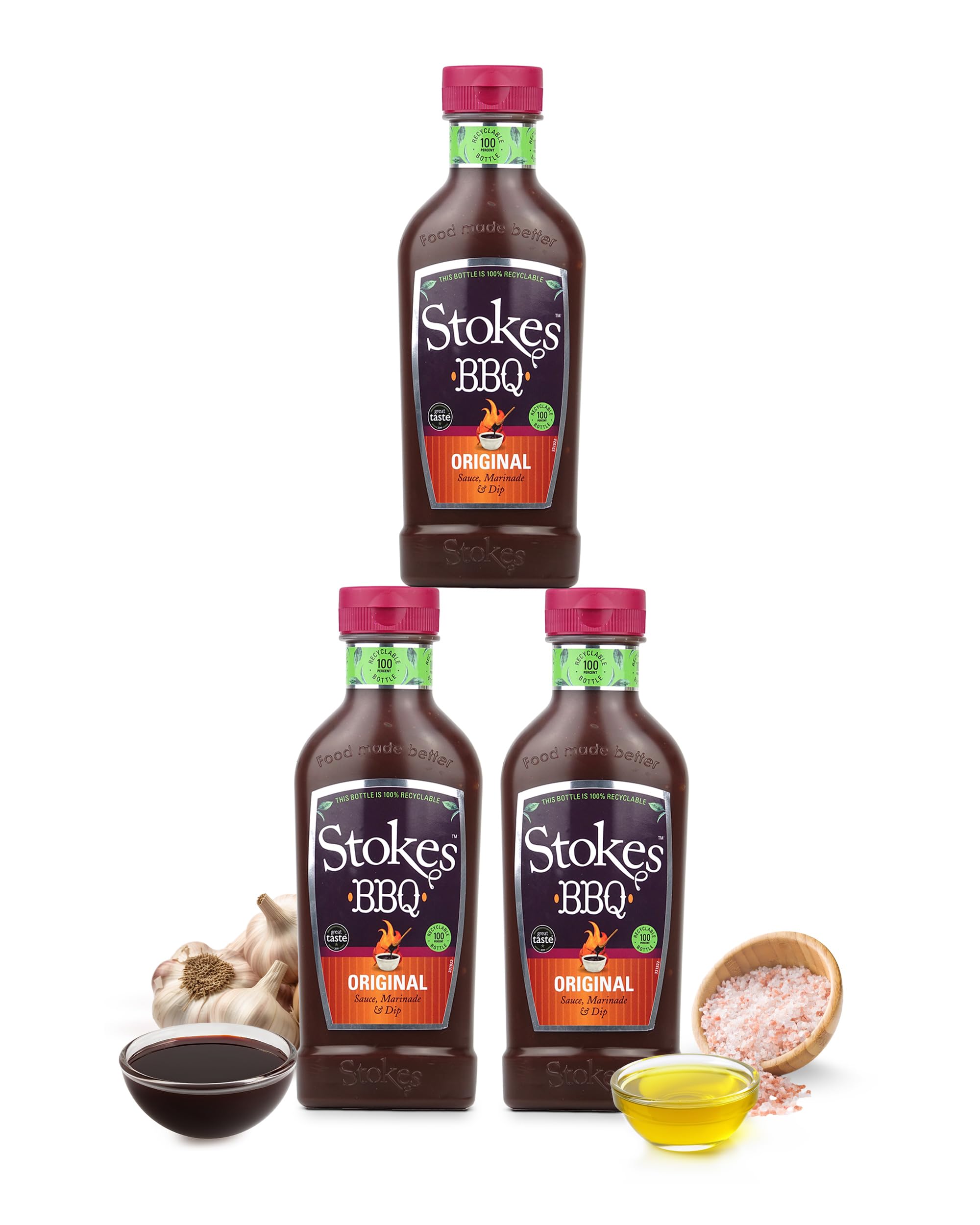 Original BBQ Sauce 3PK SQUEEZY, Rich & Smoky Barbecue Sauce, Perfect As A Sauce Or Dip, Award Winning Original Barbecue Sauce Marinade, Thick & Sweet BBQ Sauce Made With Honey, 510g
