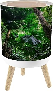Small Trash Can with Lid Fan Views 1.8 Gallon/7L Garbage Can Waste Bin with Press Top Lid Legs Waste Basket for Bathroom Kitchen Bedroom