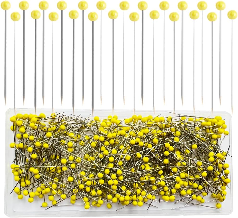 - Sunenlyst 500 PCS Straight Pins, 1.75IN Quilting Pins Long Yellow Glass Ball Head Sewing Pins for Fabric, Stainless Steel Dressmaker for Sewing, Crafts, Jewelry Making, DIY