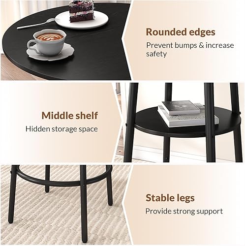 Miniatura 3 de Juego de mesa redonda de bar de 3 piezas, mesa de comedor pequeña para 2, mesa de bar de cocina negra, mesa de desayuno con almacenamiento, 2