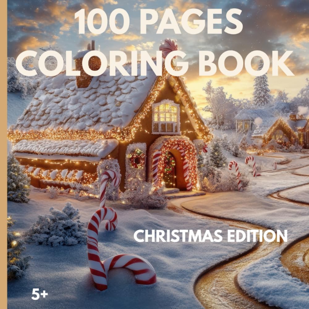 100 Pages Coloring Book - Christmas Edition: Educational Christmas Pages with Santas, Reindeers, Ornaments, Wreaths, Gifts, and Words to Colour for age 5+