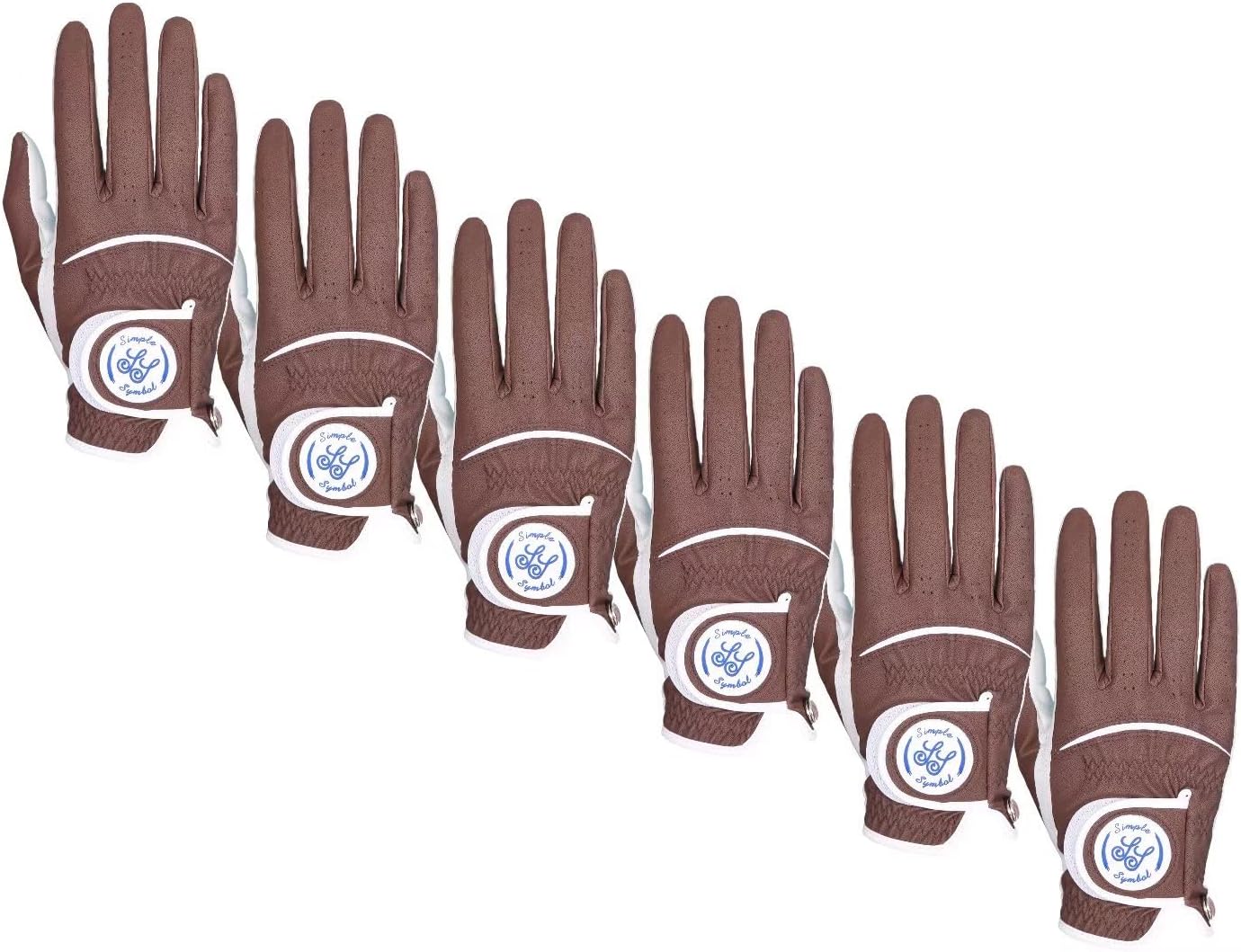 Men's Golf Glove High Grade Leather Six Pack，Six Left Hands, Six Right Hands,Six Colors,Red/Blue/Navy Blue/Sky Blue/Coffee/Beige