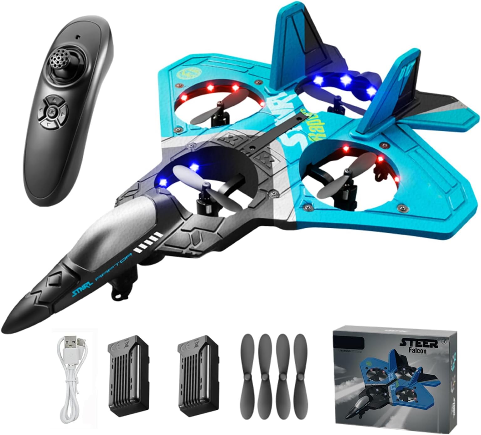 V17 Jet Fighter Stunt RC Plane - 2026 New Remote Control Airplane with 2.4GHz, 2 Batteries, 360° Stunt Spin, Durable Foam & Light RC Fighter Jet Airplane for Kid Boy (Blue with 2Pcs Battery)