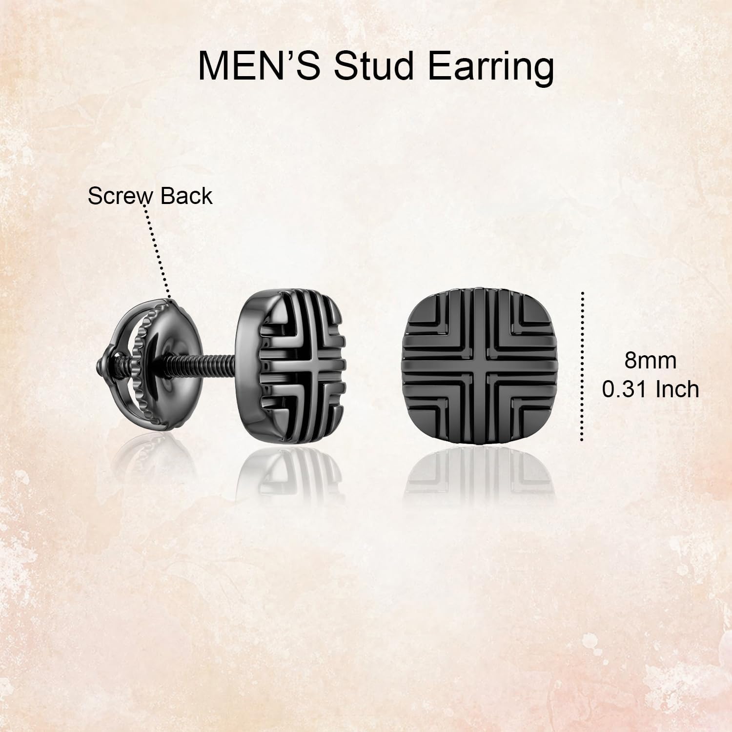 Black Stud Earring for Men and Women | Geometric Square Grid Design Stud Earrings | Minimalist Unisex Stud Earrings Fashion Jewelry | Modern Statement Stud Earring Gift for Men Women