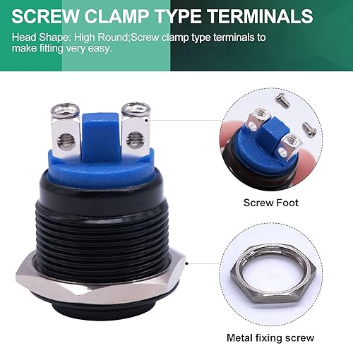 Miniatura 4 de Twidec Interruptor de botón superior elevado momentáneo de 3A12250V SPST 1NO para modificación de coche (garantía de calidad durante 1 año) M-19-BK-G