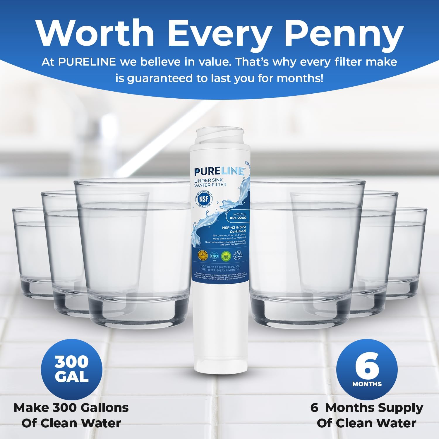 Pureline 3-Pack Under Sink Water Filter Replacement