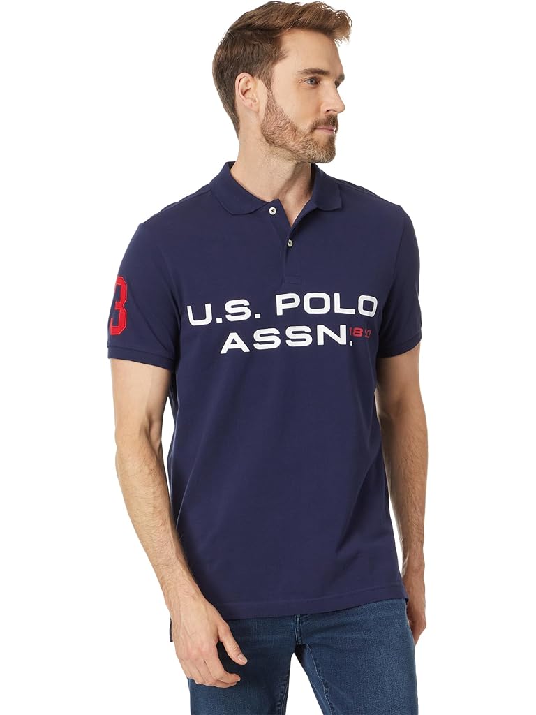 U.S. POLO ASSN. Short Sleeve Printed Chest Pique Polo Shirt