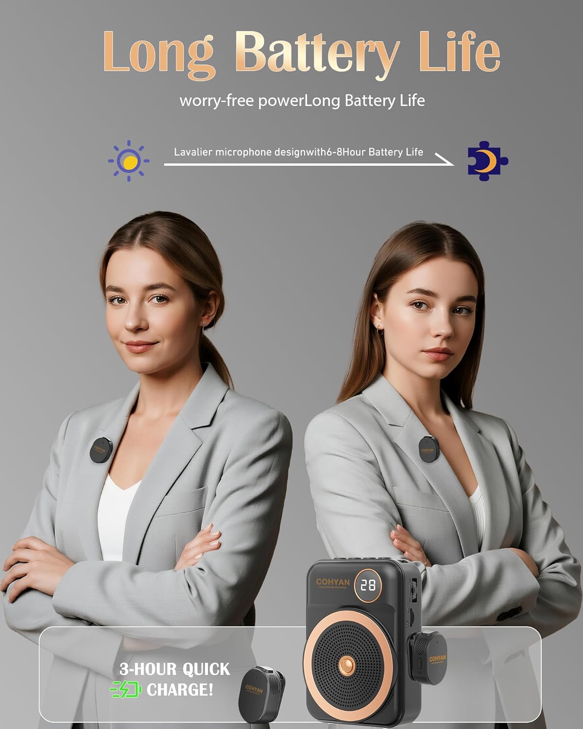 Voice Amplifier for Teachers with Wireless Lavalier Lapel Microphone Portable Bluetooth Microphone & Speaker, Rechargeable Bullhorn Megaphone for Classroom, Meetings, Yoga (Black) - Image 4