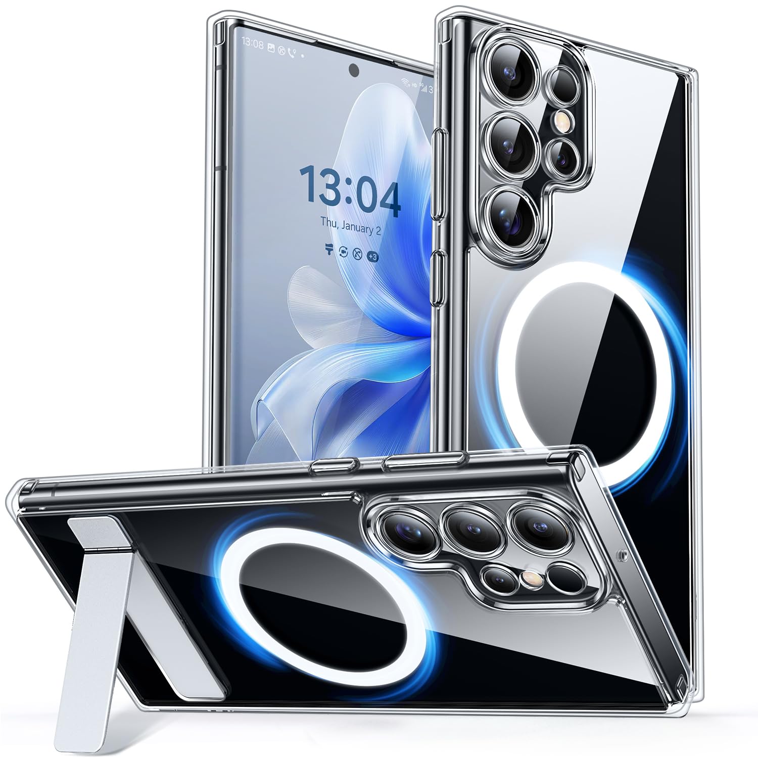 CANSHN für Samsung Galaxy S22 Ultra Hülle mit Ständer, kompatibel mit MagSafe (Nr.1 Magnetkraft, Kameraschutz) - Durchsichtig