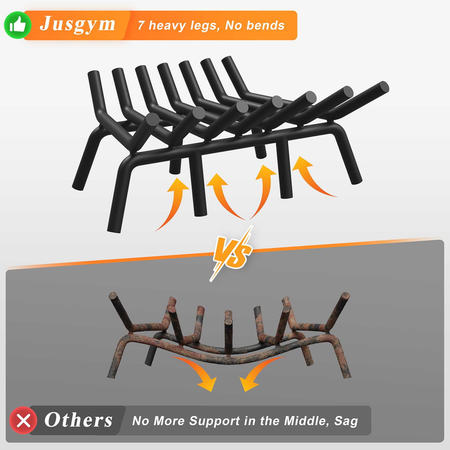 Jusgym Griglia per caminetto da 53,3 cm, con 7 gambe di supporto, rotonda, in acciaio massiccio resistente, per caminetto interno e braciere esterno