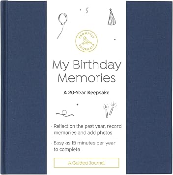 Promptly Journals - My Birthday Memories A 20-Year Keepsake Navy, Linen | Birthday Memory & Yearly Journal | Gifts for Adults