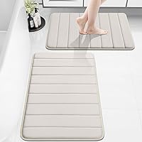 Vista 46 de Buganda Juego de 2 tapetes de baño de espuma viscoelástica y tapete para inodoro en forma de U, lavable a máquina, suave, antideslizante, Negro