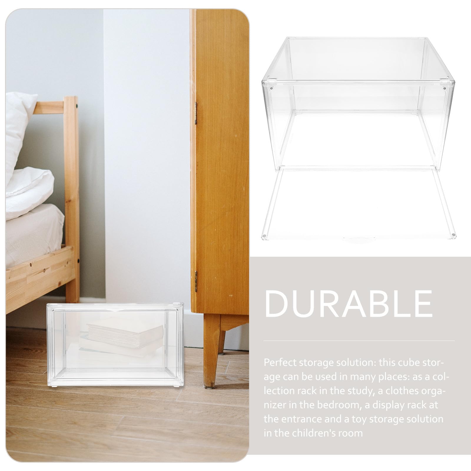 DOITOOL Transparente Stapelbare Acryl Buchaufbewahrungsbox mit Deckel Großer Lagerbehälter für Büro und Zuhause Staubdichtes Bücherregal für Vielseitige Aufbewahrung