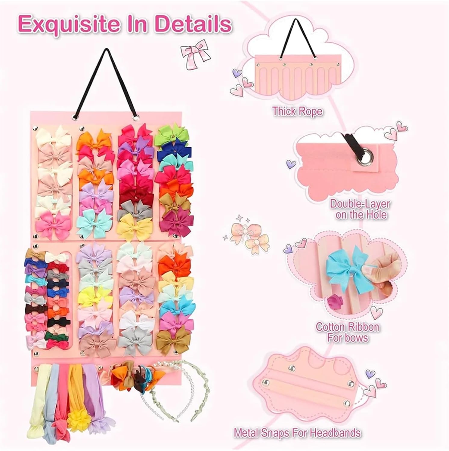 Headband Holder 2pcs Hair Bows Holder Large Capacity Headband Organizer Wall Hanging Hair Clip Storage Hanger Space Saving Hair Girls Wall Decor