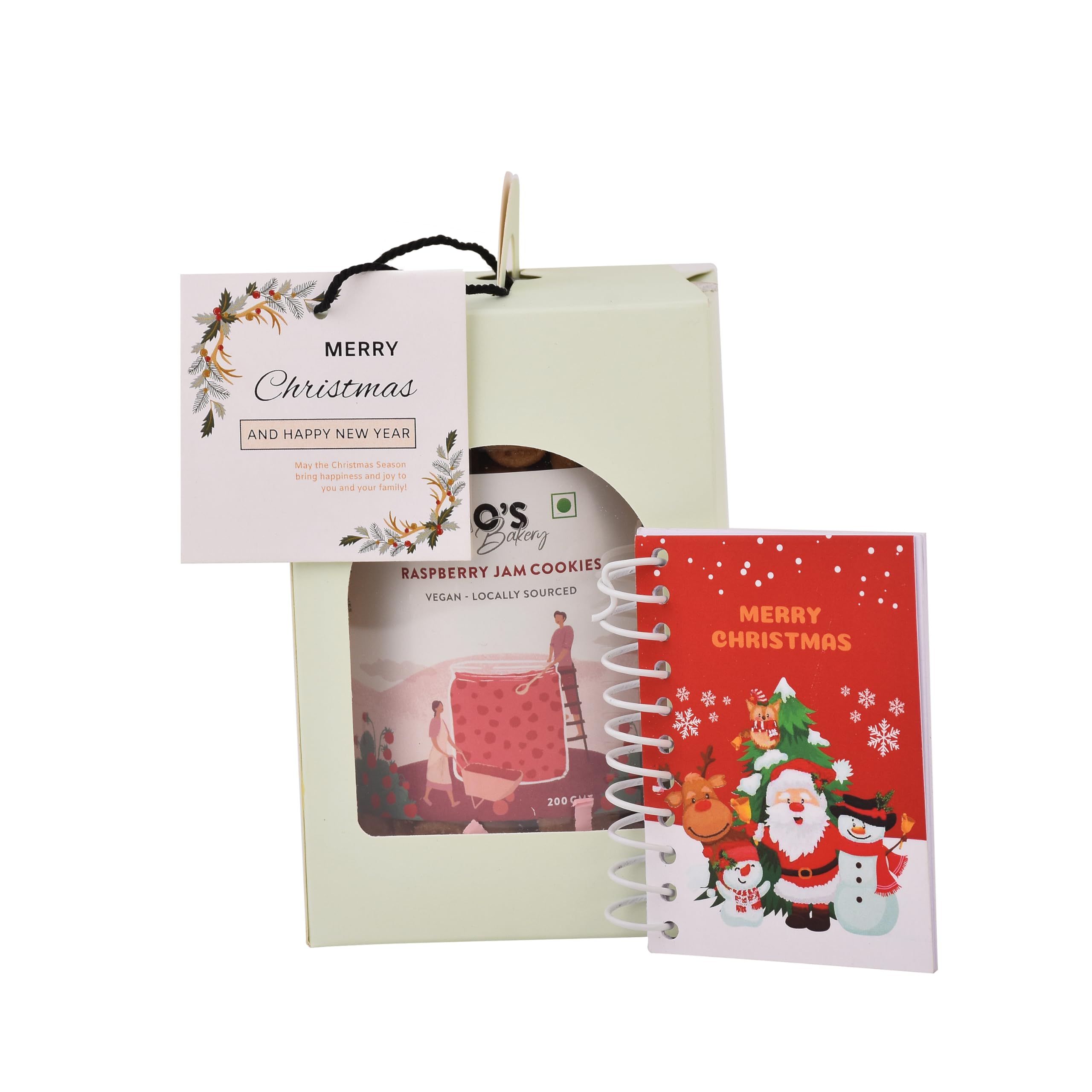 Mo's Bakery Premium Christmas & New Year Blue Gift Box with Raspberry Cookies,New Year Goals Diary & Xmas Greeting Card | Healthy Christmas Gift | Healthy Secret Santa Snacks Gift Box