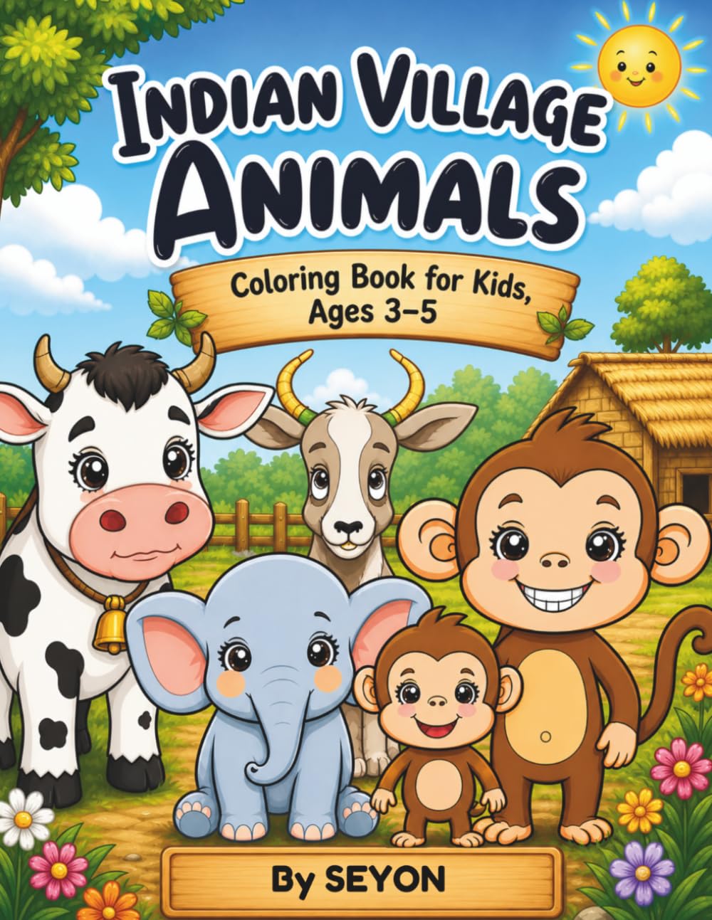 Indian village animals: Colouring book for kids, Age 3-5