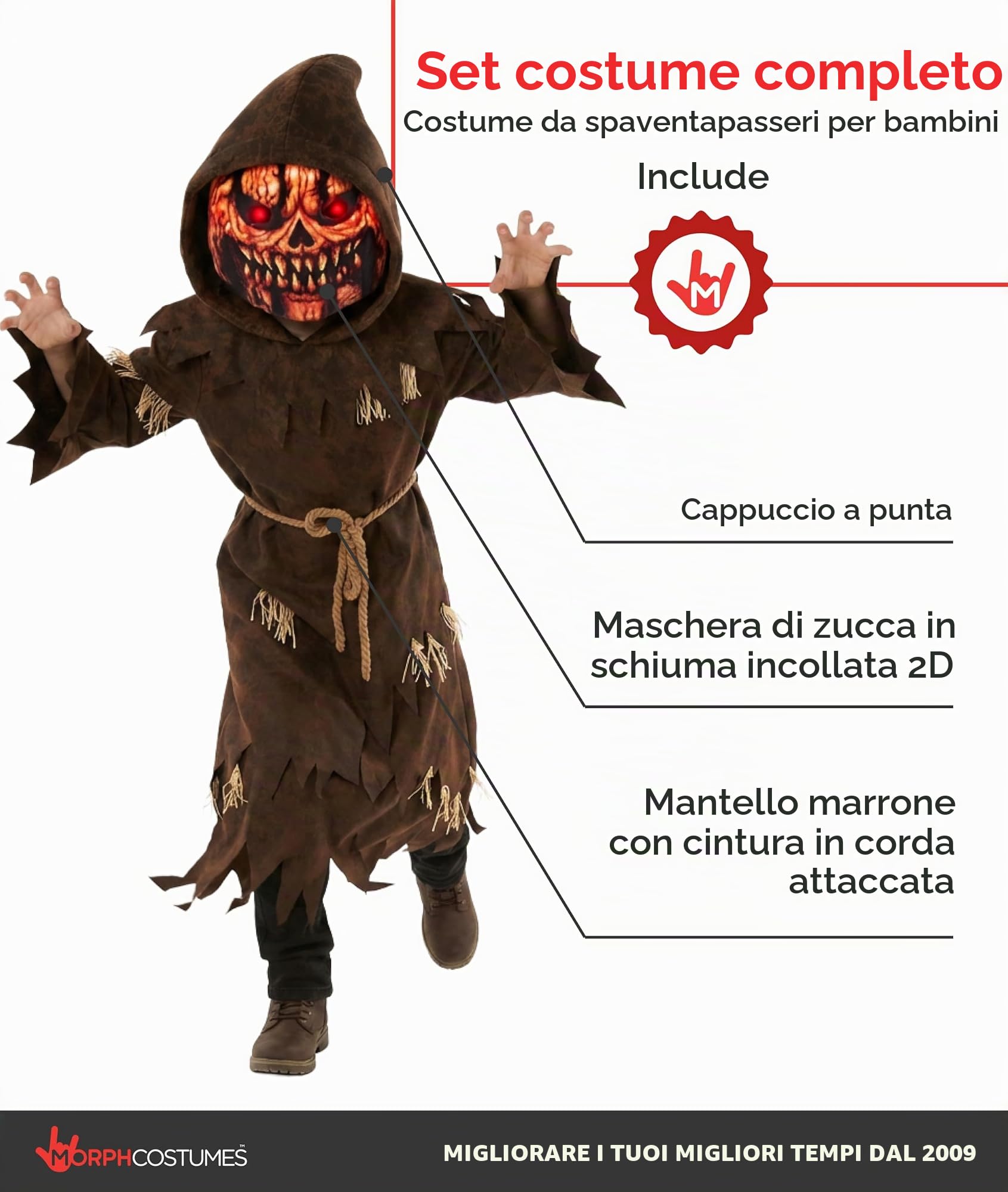 Morph Costume Spaventapasseri Bambino, Costume Halloween Bambino