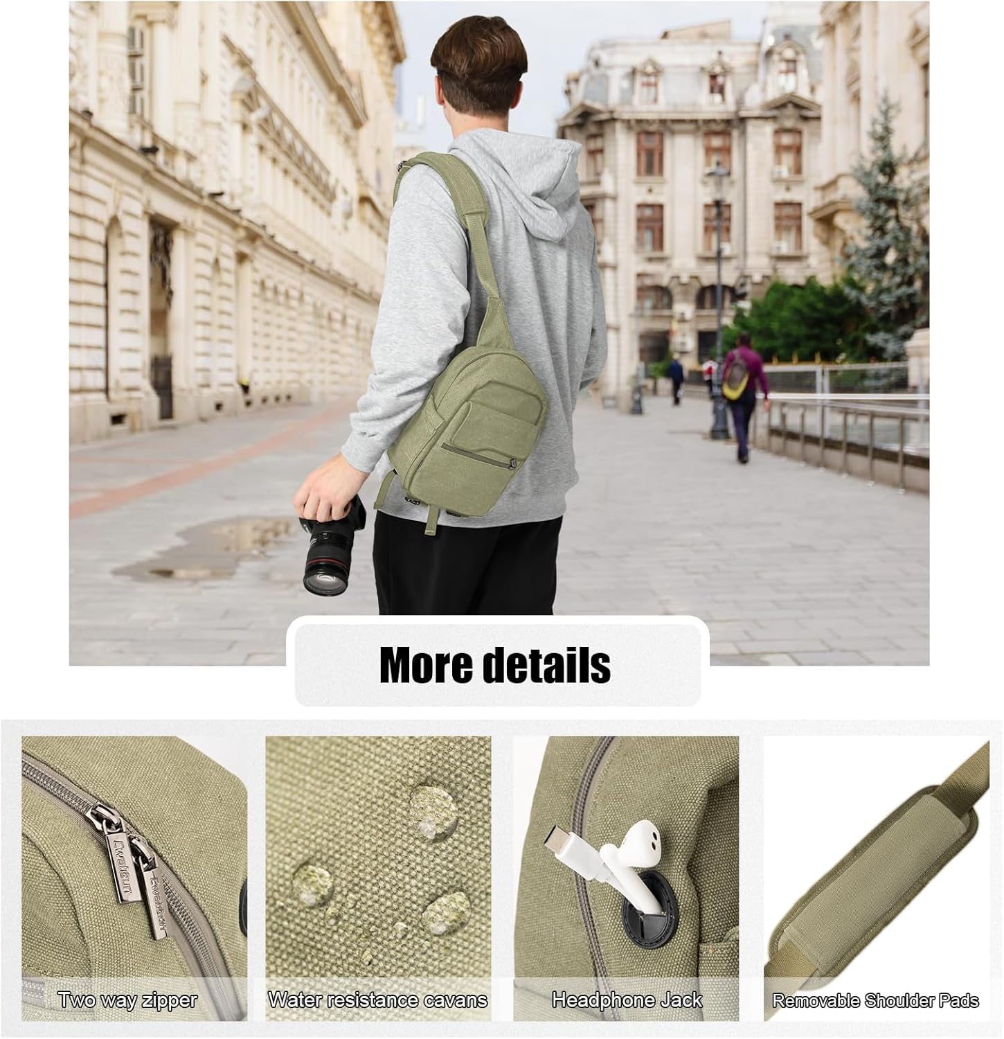 Cwatcun Borsa per fotocamera, borse impermeabili per fotocamera Borsa a tracolla grande, borsa per fotocamera per SLR, SLR/DSLR, fotocamera compatta, fotocamera di sistema e accessori, Verde,L