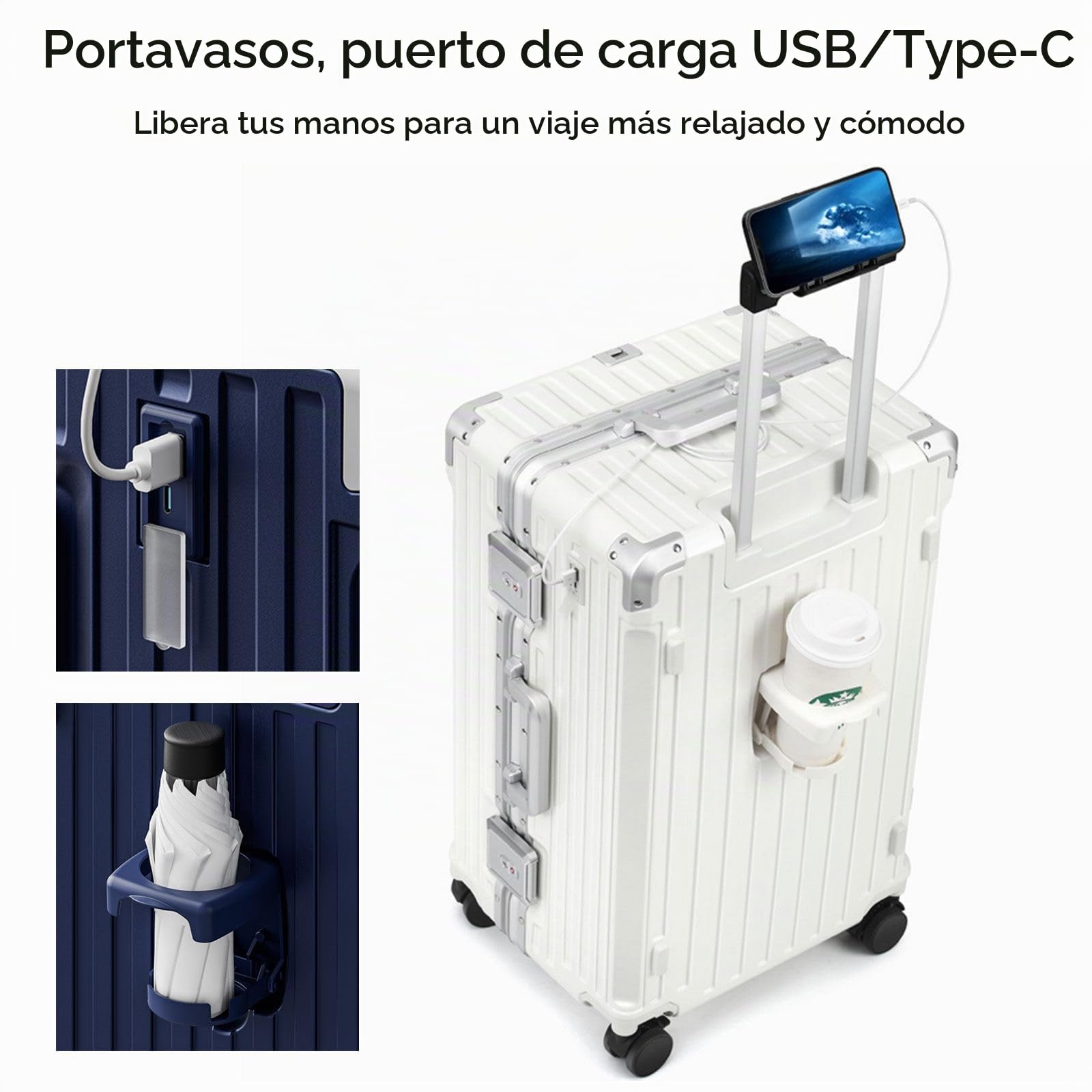 LEOVEN Maleta de Viaje Rígida, 3:7 Gran Apacidad, LS-8119 PC Maleta de Cabina, Portavasos Plegable, USB, 360° Silencioso con Freno y Amortiguador, TSA Cerradura, con Compartimento Impermeable