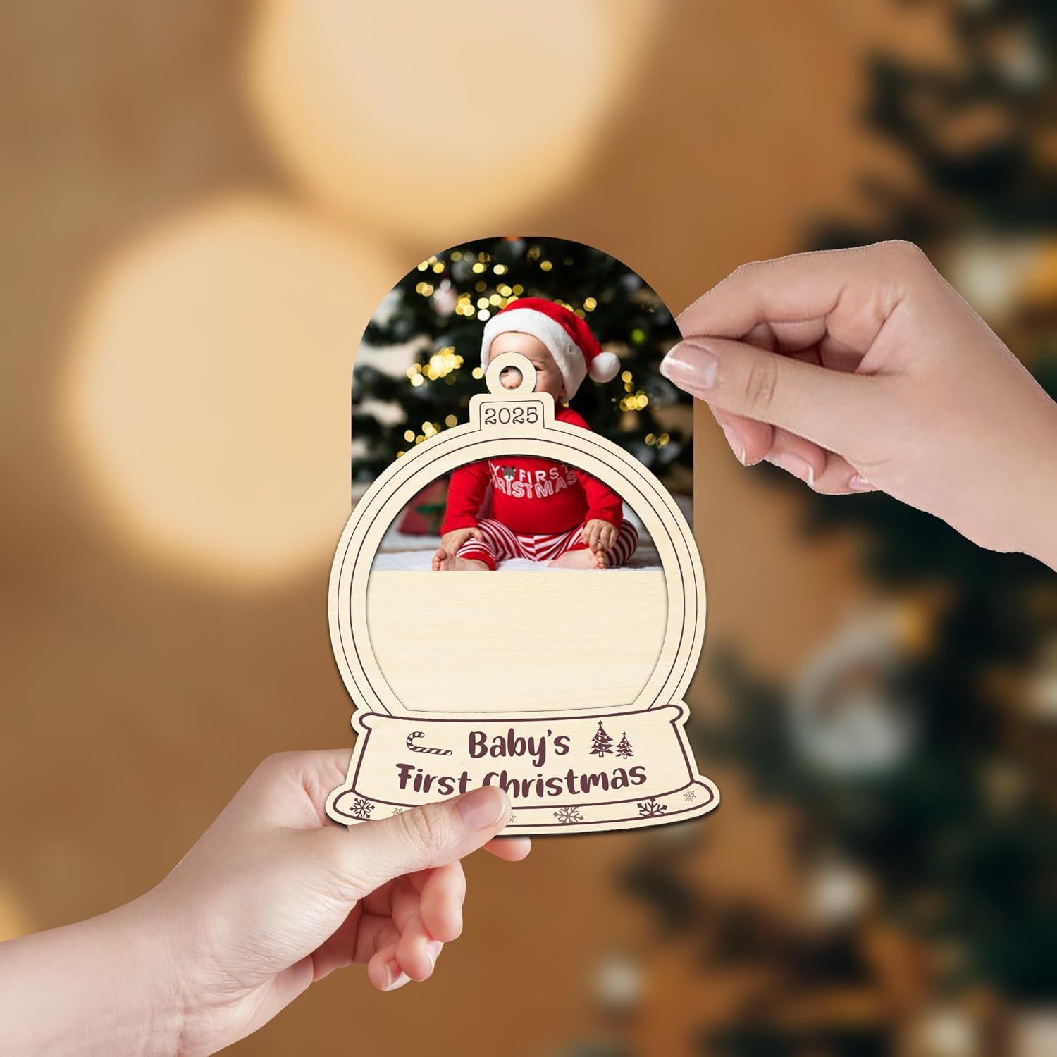 Baby's First Christmas 2025 Wooden Photo Ornament - Personalized 1st Christmas Ideas for Kids, Baby Boy, Baby Girl - My Very First Christmas Babies Newborn Picture Frame Ornament - Image 7