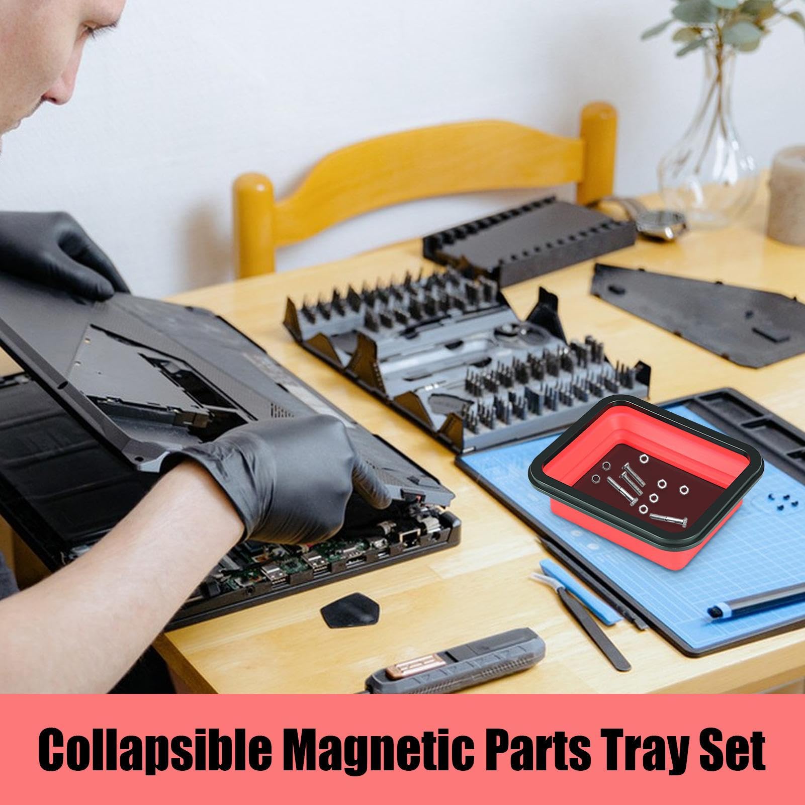 Vassoio Magnetico per Organizer In Silicone Con Magnete Per Smistare Viti | Set da 3 Vassoio Magnetico Organizzatore Porta- Officina Attrezzi Riparazione Auto Manutenzione Assemblaggio Modelli