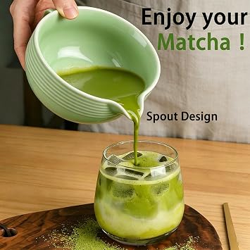 Clay&Fire Ceramic Matcha Whisk Set, 9 pcs Matcha Bowl with Spout and Whisk, Bamboo Matcha Kit, Gifts for Women, Matcha Lovers (Jade Green)