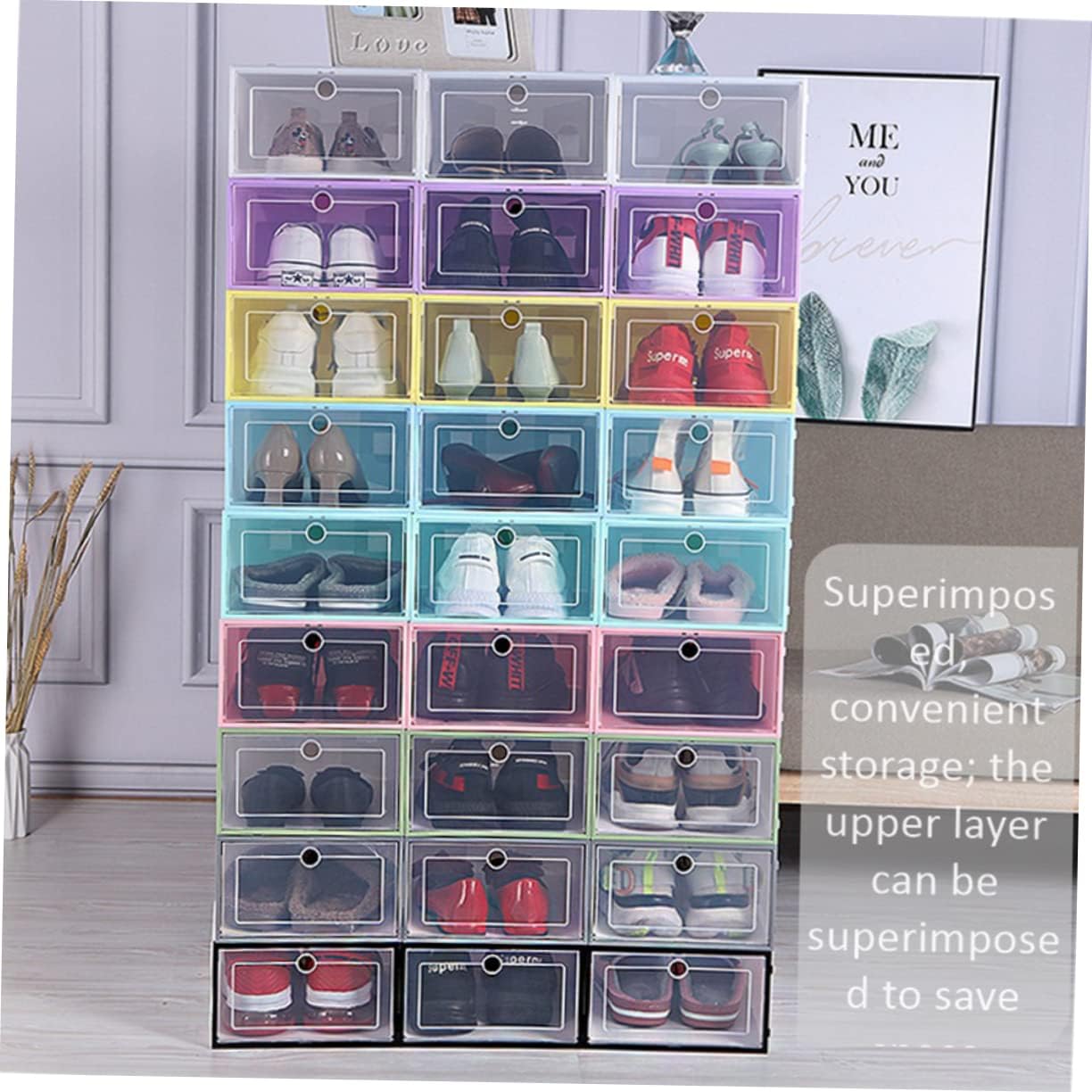 Garneck 6pcs Space-saving Stackable Shoes Container Shoe Boxes Organizer for Bins Case