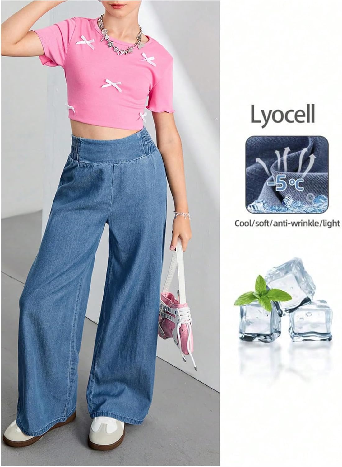 GORGLITTER Girl's Wide Leg Jeans Smocked High Waist Loose Denim Pants - Image 5