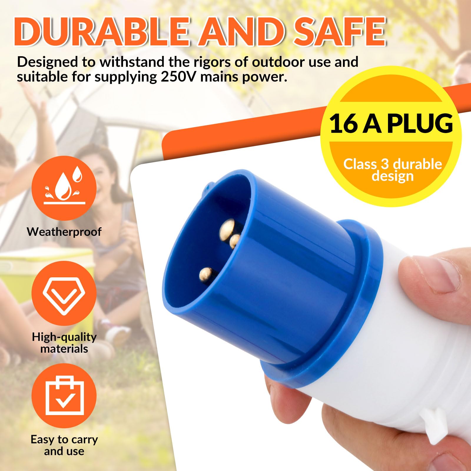 4 Gang Electric Hook Up for Camping,10 Metres 16A to 13A Extension Lead,Heavy Duty-250V Mains Lead for Caravans,Mobile Homes,Motorhomes — view 4