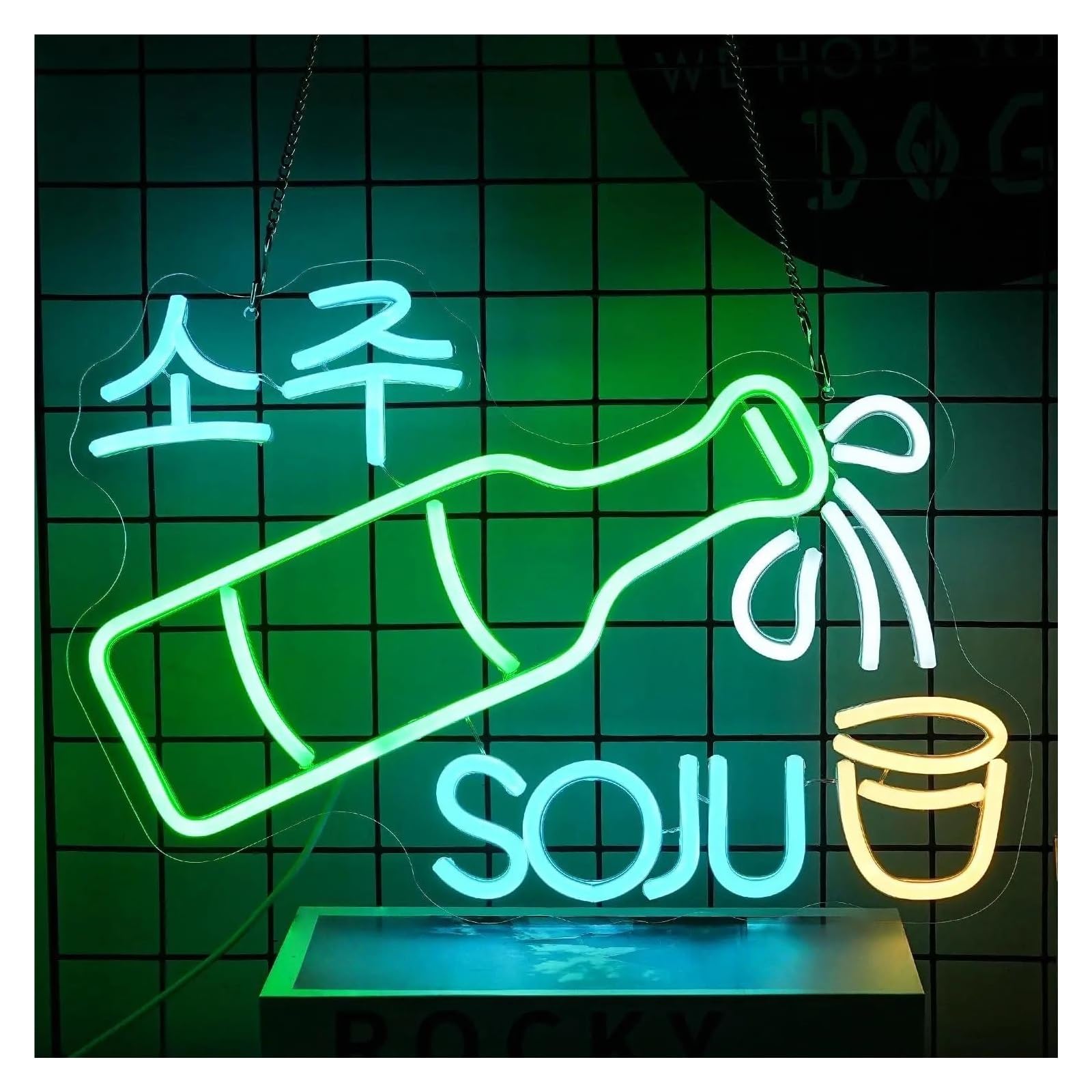 SHOUXI Sign Lamp Soju Neon Sign Light Dimmable USB Powered for Bar Korean Restaurant Kitchen Wine Cellar Club Birthday Decor 40.5cmx28cm